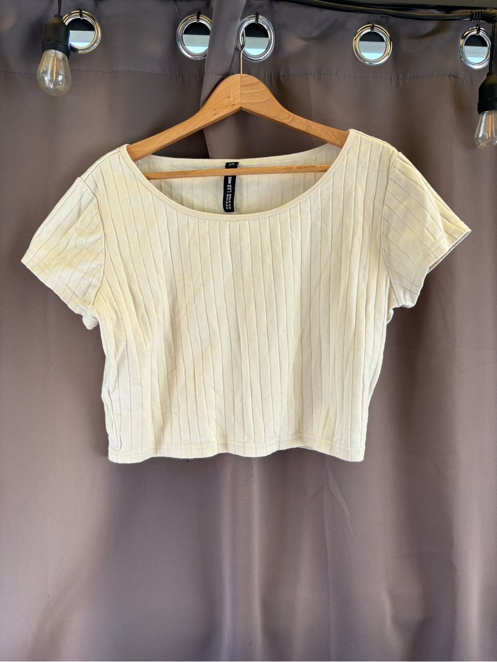 Design Lab Lord & Taylor Cream Ribbed Crop Top